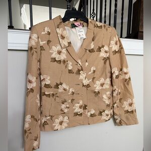 Talbots Beige Floral Linen-Blend Blazer Jacket